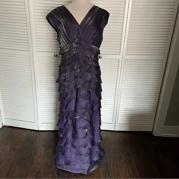 Adrianna Papell | Dresses | Adrianna Papell Long Formal Dress Ruffles  Sleeveless Purple Metallic 6 | Poshmark